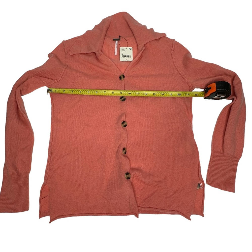 Last Day NWT Free People 100% Cashmere Paloma Cardi coral - Picture 10 of 16
